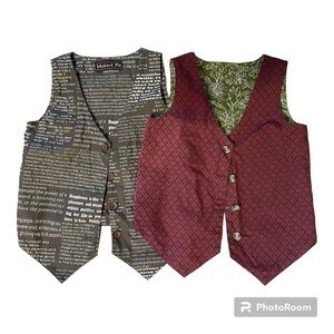 MUSTARD PIE Vests Set of 2 Boy Size 5 Brown Burgundy Green Brown Holiday